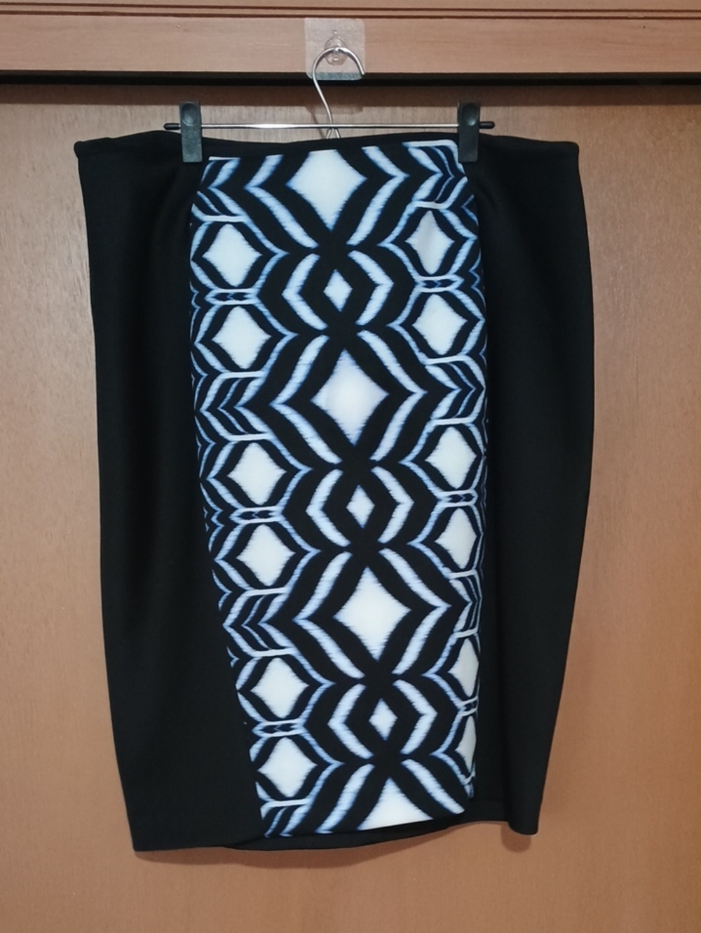 Lane Bryant Black Pencil Skirt with White and Blue Geometric Panel